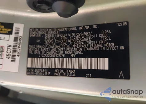 2006 Toyota Sienna Xle from USA, damaged, VIN 5TDZA22C96S432776